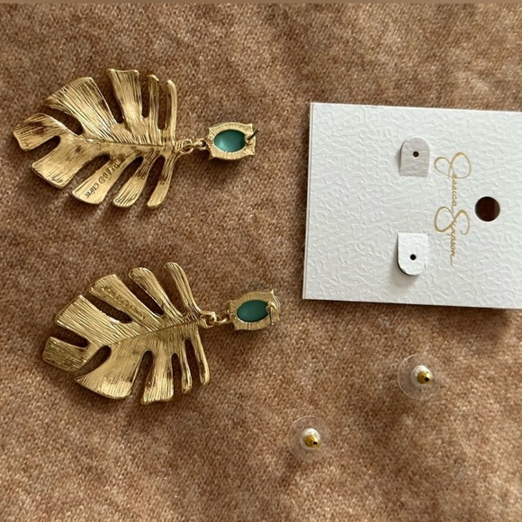 Jessica Simpson Gold and Turquoise Leaf Earrings - Picture 2 of 4